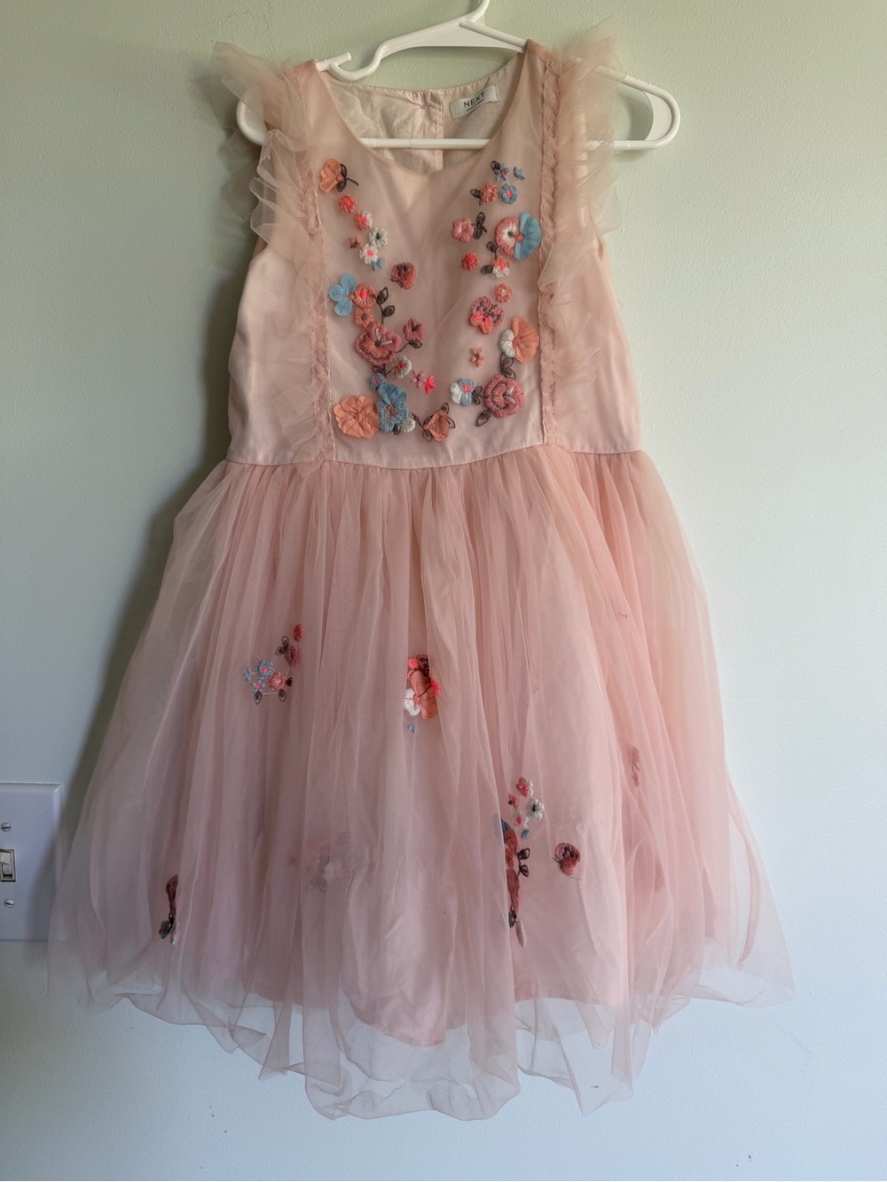 NEXT Whimsical Fairy Pink Floral Appliqué Tulle Dress Girly Frilly Fancy Garden
